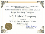 L. A. Gates's 2010 Division of Highways Engineering Excellence Award in the category of large roadways.